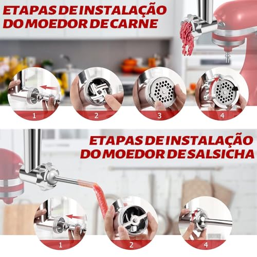 Acessório para Moedor de Carne de Metal para Batedeira, Acessório para Moedor de Carne, Enchedor de Salsicha, Acessório para Moedor de Carne para Alimentos, Acessórios para Batedeira