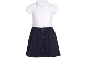 Nautica Girls' Little School Uniform Short Sleeve Polo Dress, White/Navy Poplin, 6