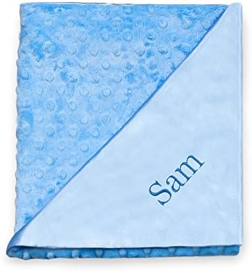 Princess Linens Deluxe Plush Receiving Blanket, Light Blue Print, Personalized with Monogram