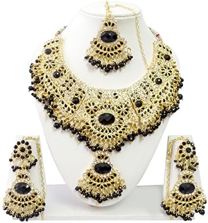 Exquisite Jewels Indian Bollywood Jewelry Set Ethnic Gold Plated Necklace Set Earrings Maang Tikka JS9004 Available in 12 Colors