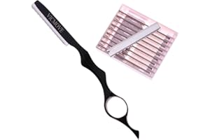 Professional Hair Styling Thinning Texturizing Cutting Feather Razor + 10 Replacement Blades Stainless Steel Black Color