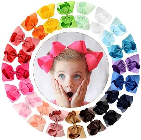 CHLONG 20pcs 6 Inches Pure Color Grosgrain Ribbon Hair Bow Clips Set for Girls Toddlers Kids Teens (6inch-20pcs)