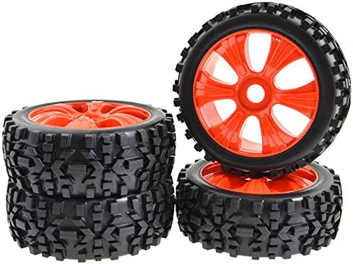 4PCS Red 17mm Hex Wheel Rims 6 Spoke Box Grain Tires 117mm OD RC 1:8 Off-road Car