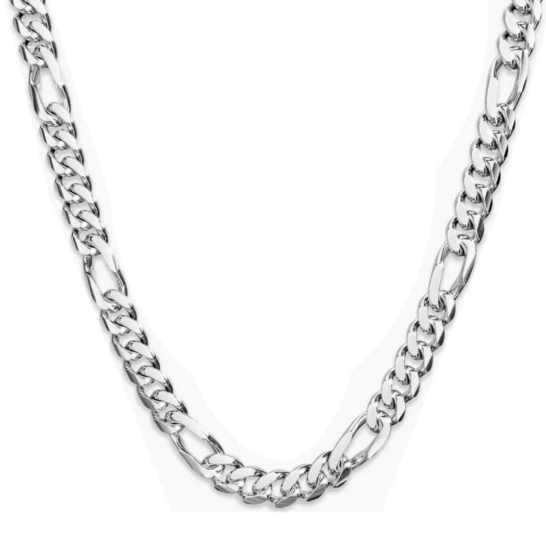 Dubai Collection 14ct Figaro jewellery Chain Necklace 24k Real Gold Plated (50.0, White Gold)