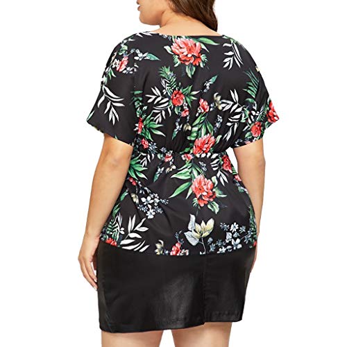 TnaIolral Women Deep V-Neck Printed Plus Size Tops Loose T-Shirt Blouse Black