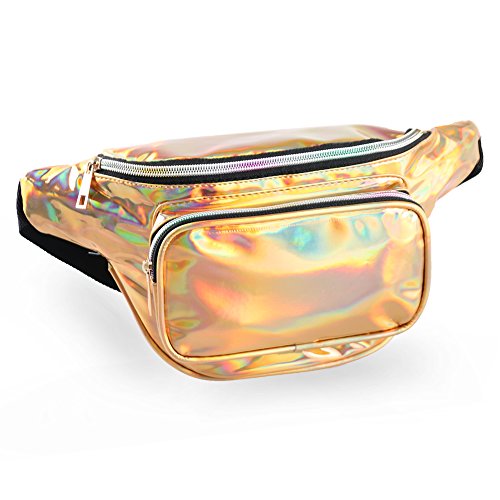 Mum's memory Metallic Hologram Fanny Pack - Outdoor Sport Waist Pack for Running, Hiking, Traveling for Women and Men (Gold)