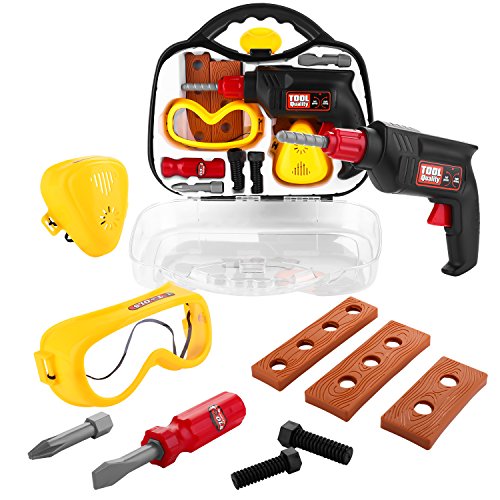 Baby Kids Tool Set, Toy Choi’s 12 PCS STEM Pretend Play Construction Tools Toy Set in Sturdy Case