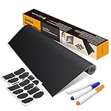 Vinyl Chalkboard Wall Decal for School Office Home - Lunaoo Peel and Stick Blackboard Wall Paper to Inspire Creative Play - Free 16 Chalkboard Labels for Jar Included - Super Large 17.2 by 118 Inches