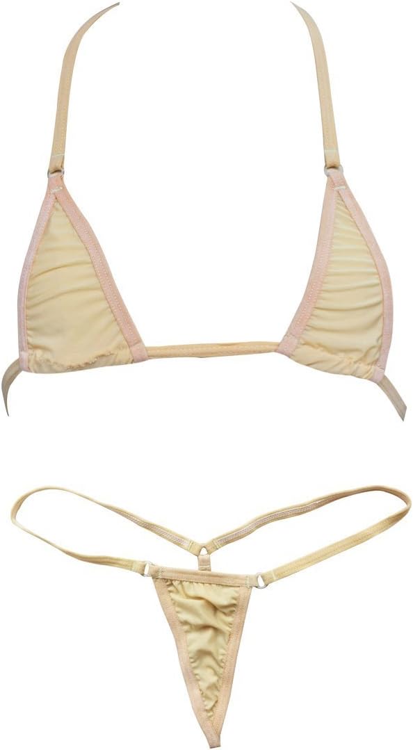 Charmiss Foil Exotic Tie Side Thong Bikini Small Top Mini Micro Bottom (Apricot)