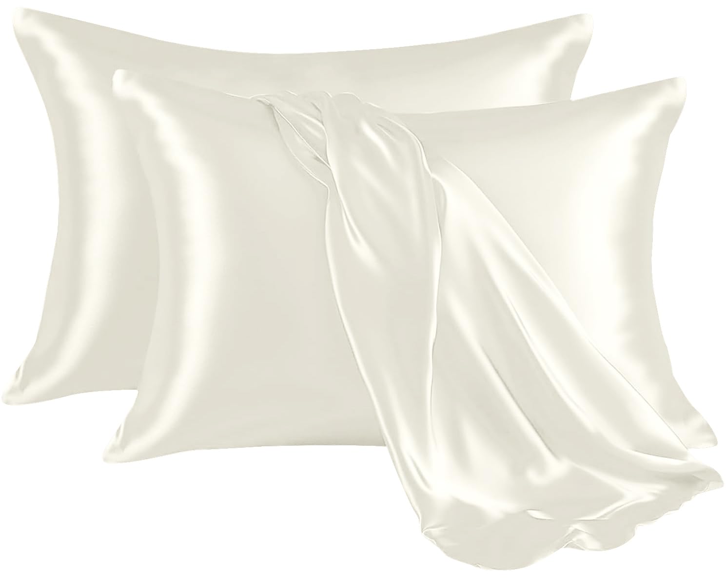 Hafaa Satin Ivory Cooling Pillow Cases 2 Pack Soft as Silk Pillowcase For Hair and Skin With Envelope Closure Standard Size (50x75 cm) Anti Allergy Pillow Covers, Gifts for Women