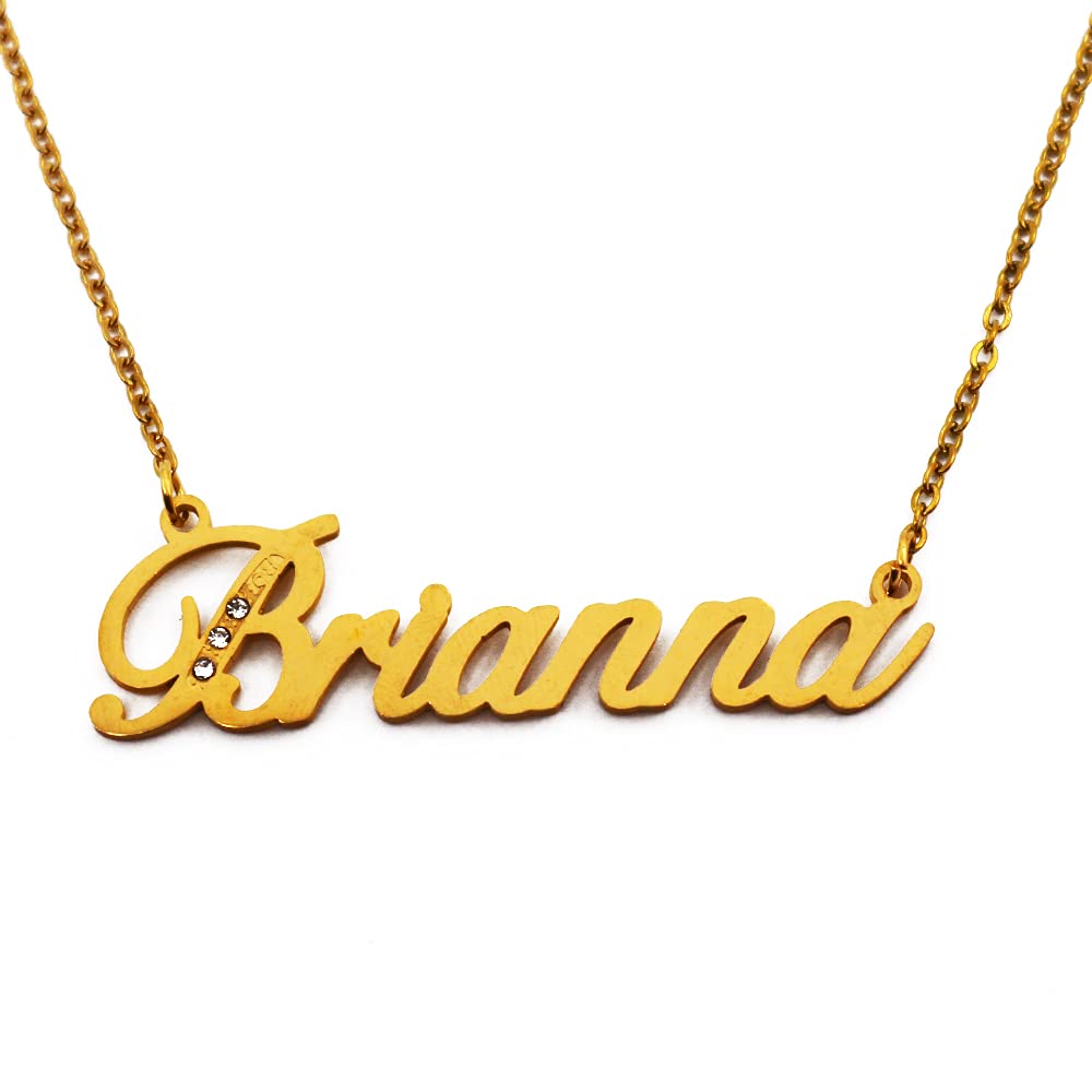Kigu Name Necklace Brianna - Gold Tone - Custom Name Necklace - Personalised Jewellery for Ladies- Customised Jewellery for Girls- Custom Pendant Brianna