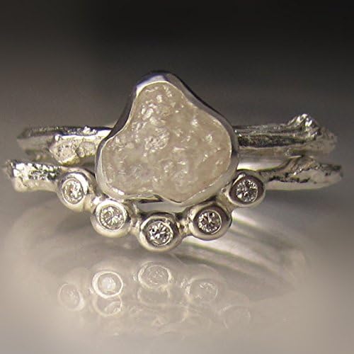 White Raw Diamond Twig Engagement Ring in Sterling Silver