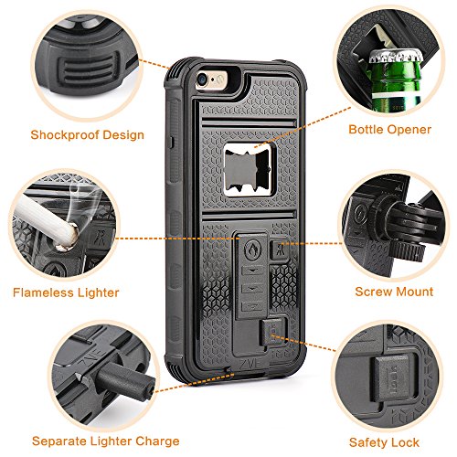 iPhone 6s Plus Case, ZVE Multifunctional Cigarette Lighter Cover for iPhone 6/6s Plus 5.5 Built-in Cigarette Lighter/Bottle Opener/Camera Stable Tripod/Shockproof Case (Black-iPhone 6 Plus 5.5) Cell Phones & Accessories, Cases, Holsters & Clips, Cases