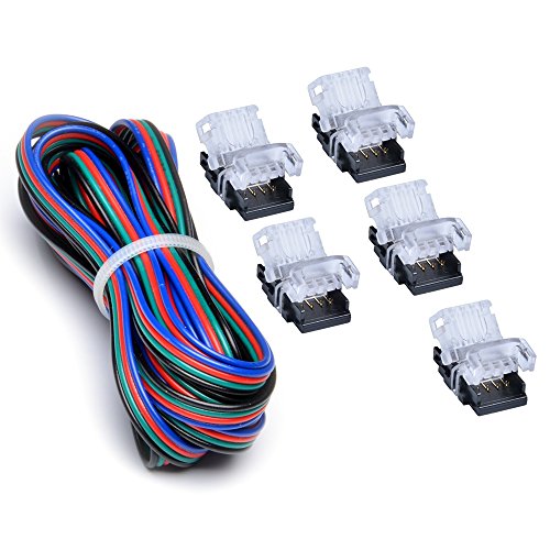 RGB LED Strip Connector Kit 4 Pin With Extension Wire UL Listed 9.8 Feet/3 Meter 22 Gauge 4 Conductor, DIY Both Strip to Power Lead and Strip to Strip Jumper, NON-WATERPROOF Use. Pack of 5