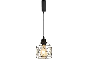 KAYYELAMP 3.2 Ft Adjusted Cord H-Type Track E26 Base Hollow Black Metal Shade Simple Retro Design Pendant Light Fixture for Bar Restaurant Entryway Loft Aisle Kitchen Sink(No Bulb No Track)