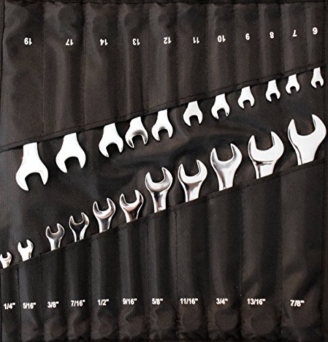 Texas Best Chrome Vanadium Steel Wrench Set | SAE & MM Sizes | Large Size Organizer Pouch Included (22 Pc)