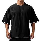 Magiftbox Mens Oversize Loose Hip-hop Shirts Plus Size Shirts Half Sleeve Workout Gym Sweatshirts for Men T83
