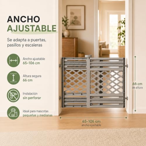 IJHFNL Puerta para Perro Plegable 65-106cm，Puertas para Perros Interior，Material Grueso, Ajustable, no Requiere perforación, Adecuado para Chihuahuas, Schnauzers Miniatura y carlinos. (Gris)
