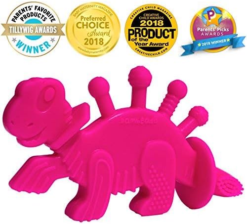 Baby Teether Toy and Training Toothbrush: Dibly - The Dino-Sore-No-More Baby Teething Toy by Bambeado. Our BPA Free Teethers Help take The Stress Out of Teething Plus Make Learning to Brush Fun!