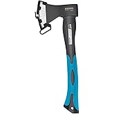 Chopping Axe, 15”Outdoor Hatchet Forged Carbon Steel Heat Treated Hand Maul Tool, Fiberglass Shock Reduction Handle with Anti-Slip Grip, Blue