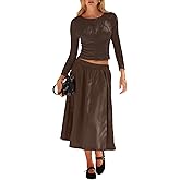 UNIANKIYA Womens 2 Piece Skirt Sets Button Down Knit Cardigan Sweater And Elastic Waist A Line Midi Skirt Vacation Outfits