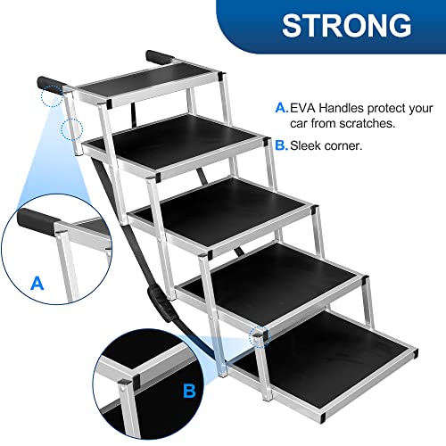 Niubya Dog Steps for Large Dog, Foldable Aluminum Dog Stairs with