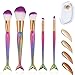 Affei 5pcs Mermaid Makeup Brushes Set For Foundation Eyebrow Eyeliner Blush Concealer Blending Brushes Cosmetic Beauty Tool With Silicone Makeup Sponge (Colorful)