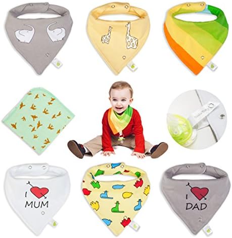 Exclusive BABY Bandana Drool Bibs with Pacifier Holder, Teether Holder for Boys and Girls,100% Organic Cotton 6 Pack Gift Bib Set-Bibs UNISEX for Drooling and Teething,Baby Handkerchief,E-book
