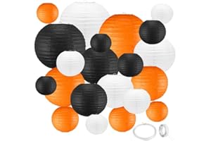 GAILROSO 21Pcs Halloween Paper Lanterns Decorations,Orange White Black Paper Lanterns with Tape and String,Hanging Round Paper Lantern for Halloween Indoor Outdoor Party Decor