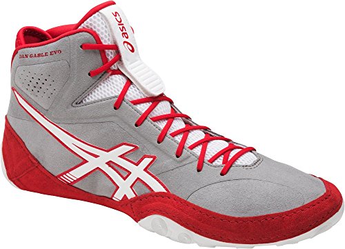 ASICS Men's Dan Gable Evo Wrestling Shoe, Aluminum/White/Classic Red, 9 Medium US