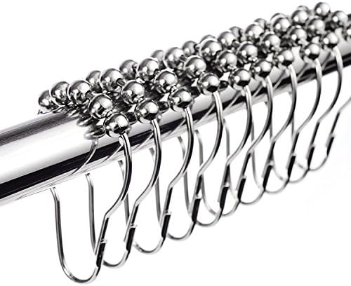 SMAZ LIFE Rustproof Stainless Steel Shower Curtain Hooks Roller Rings Antirust for Bathroom Shower Rod Silver Balls