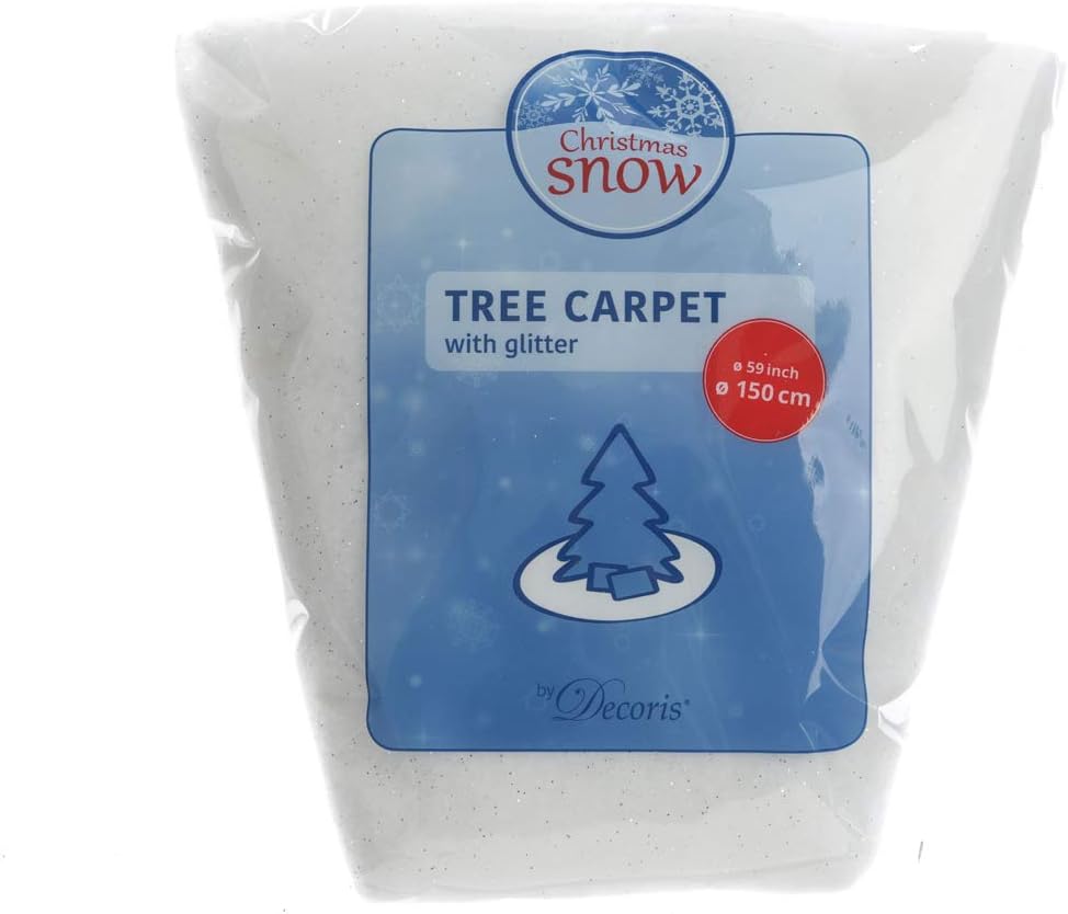 Kaemink Artificial White Snow Christmas Tree Carpet/Skirt - Silver Glitter/Frosty Christmas Snow, Fake Snow Fabric - 150cm