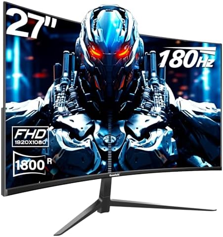 Gawfolk 27 inch Gaming Monitor 144hz/180hz Curved Monitor Full HD 1080P ...