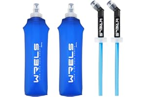 WRELS Pack of 2 x 500 ml Foldable Running Flask with Straw - Ideal for Running, Trail, Hiking - BPA-Free (Dark Blue)