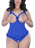 XIMAN Women Plus Size One-piece Bodysuit Teddy Sexy Lingerie (Blue,XXXXXL)