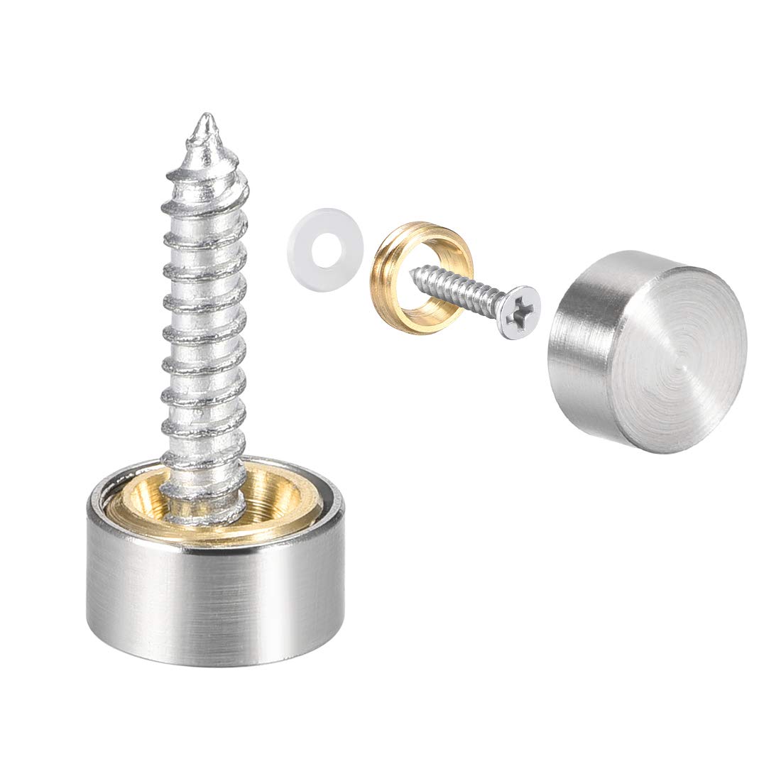 sourcing map Mirror Screws Decorative Caps Cover Nails Brushed Stainless Steel 10mm, 4pcs