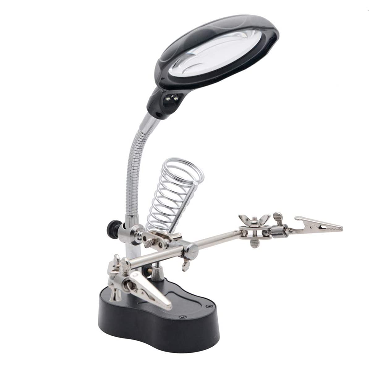 Soldering Magnifying Glass with LED Lamp Helping Hands Stand 3.5X 12X Magnifier Soldering Holding Devices with Alligator Clips for Assembly,Repair,Modeling,Crafts MG16126-A