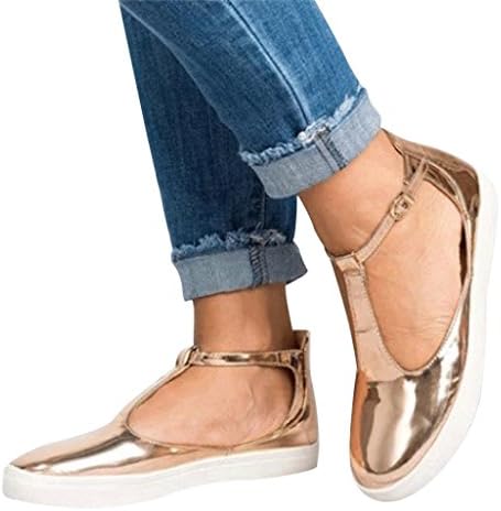 ❤️Big Promotion! Women Single Shoes, Neartime Vintage Outdoor Flat Heel Shoes Round Toe Buckle Strap Casual Sneakers (US:8, Gold)
