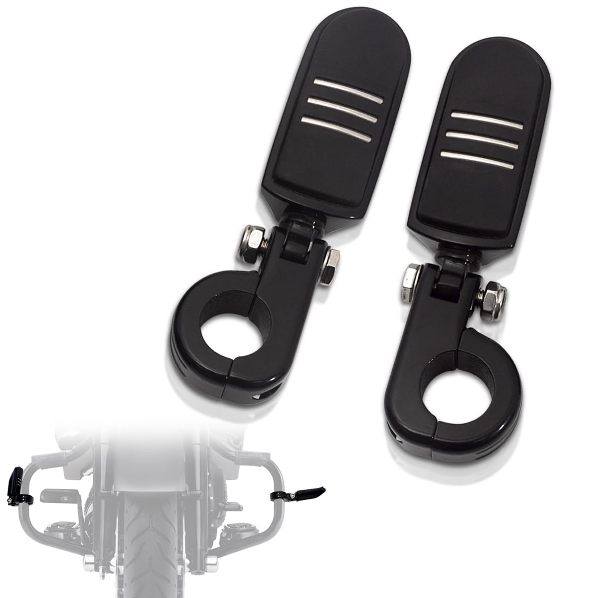 Photo 1 of FOVPLUE 1.25" Highway Footpegs, Adjustable Footrest w/Mounting P-Clamps for Harley Touring Softail Dyna Sportster Honda Kawasaki Suzuki Yamaha Indian Victory w/1-1/4" Engine Guard, Gloss Black#1