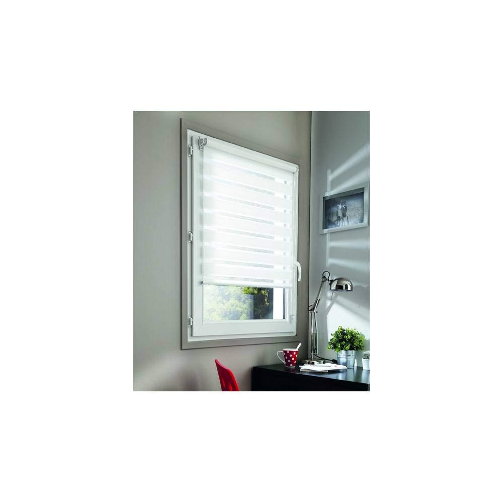 Madecostore Double roller blind for day and night, white, L 45 x H 100 cm, Polyester, fixes with or without drilling, matching chain — image 1