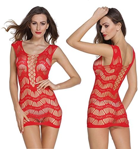 Common Women's Sexy High Mesh Lingerie Set for Sexy Party Making Love Mini Dress(Red)