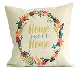Highpot Simple Beige Letter Wreath Print Square Throw Pillow Case Decorative Cushion Pillow Cover