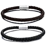 Jstyle Stainless Steel 6mm Mens Womens Braided Bangle Leather Bracelet Rope Magnetic-Clasp 7.5-8.5 Inch
