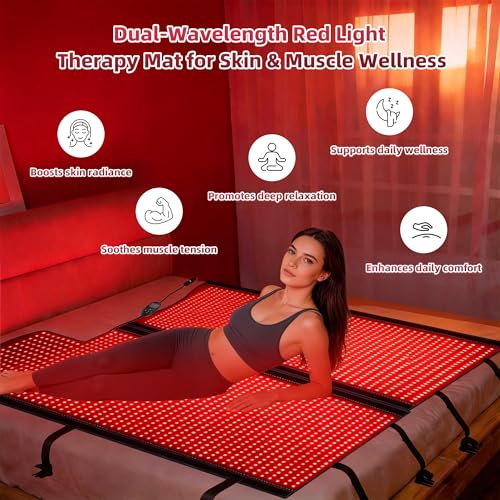 Red Light Therapy Mat Full Body with 2630 LEDs, 74.8"x33.6" Flexible Infrared Red Light Blanket for Home Use, Dual 660nm & 850nm, Adjustable Modes and Timer Control