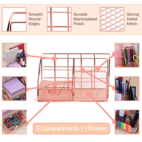 Rose Gold Desk Organizer for Women Cute Home Office Accessories & Supplies Decor, Girly Desktop Stationary Essentials… - Image 2