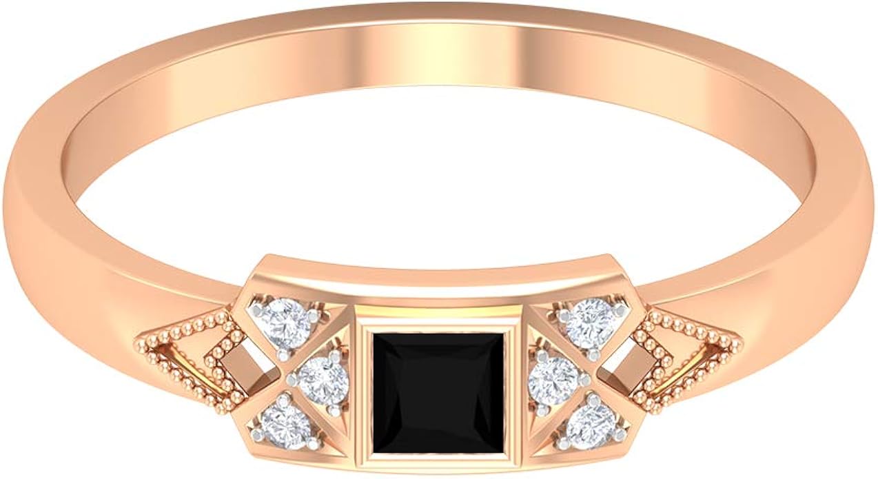 1/4 CT Princess Cut Created Black Diamond Promise Ring with Diamond