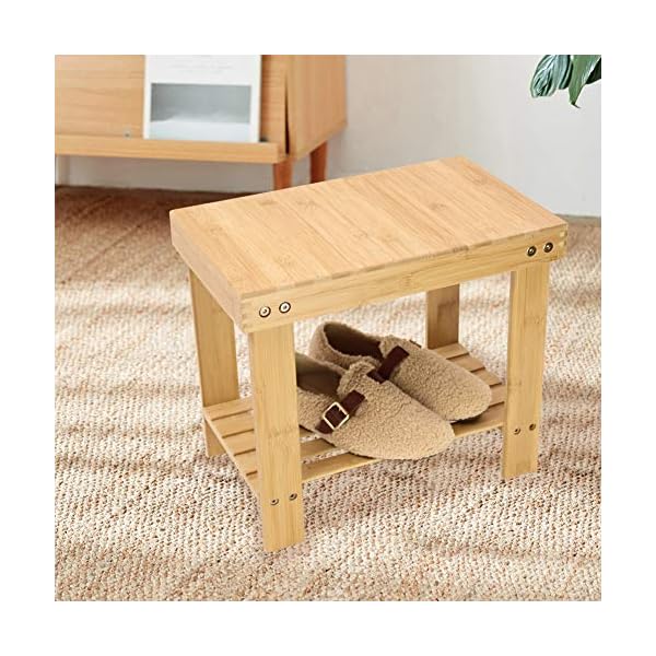 KKTONER Bamboo Step Stool with Storage Shower Bench with Shelf Foot Stool for Bathroom Living Room Bedroom Natural Color - Image 4