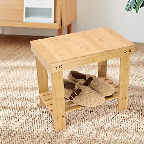 KKTONER Bamboo Step Stool with Storage Shower Bench with Shelf Foot Stool for Bathroom Living Room Bedroom Natural Color - Image 4