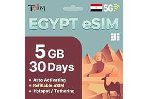 TSIM Egypt eSIM 30 Days | 5GB High Speed Data | Auto Activating | Hotspot Sharing Allowed | eSIM QR Code Sent by email Within
