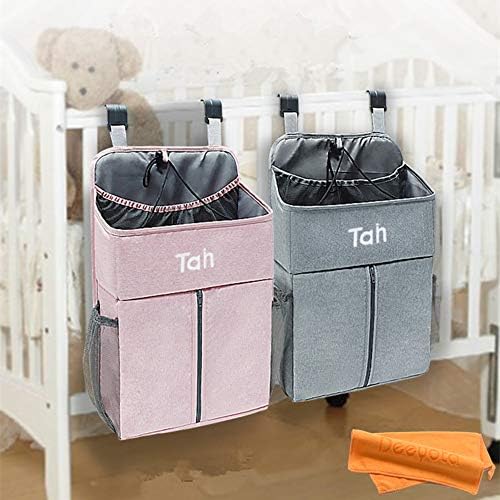 Deeyota ベビーベッド収納袋 おむつ収納 多機能吊り袋 ベビーベッドサイド収納袋 小物収納ケース 折りたたみ 水洗い可能 簡単取付 出産祝い 多機能 グレー